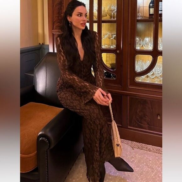 ZARA BOHO LONG LACE DRESS - Picture 2 of 16